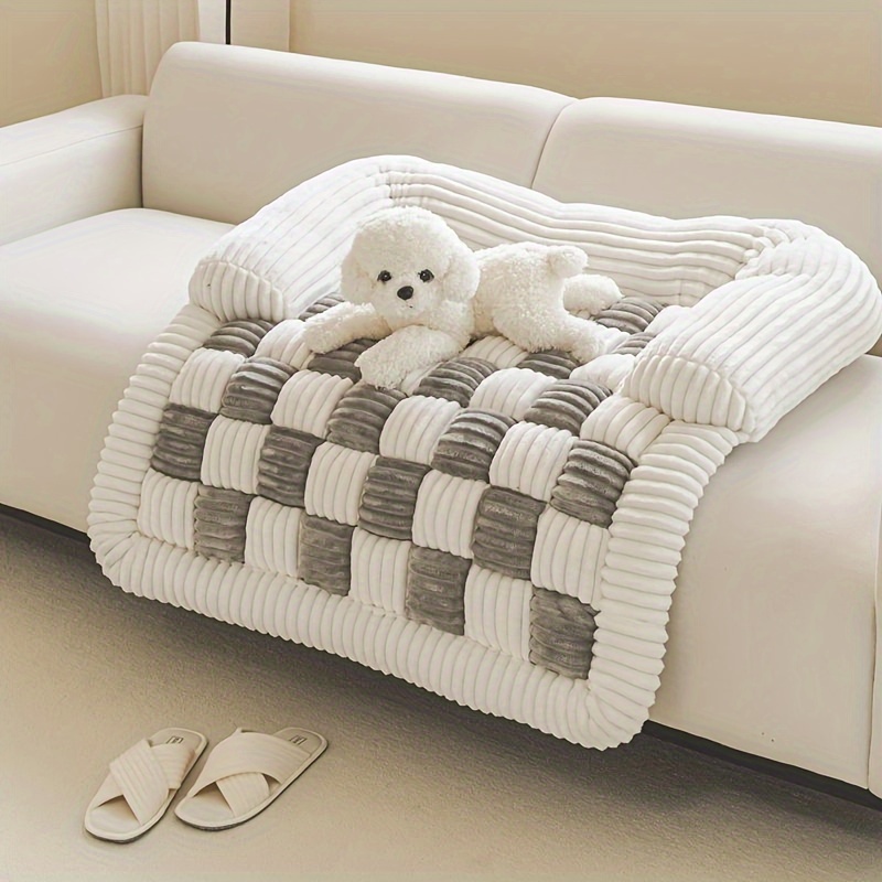 Pet Beds - Karierte Haustierbettmatte, Superweiche Fleece-Wärmematte für den